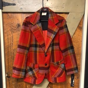 90s Orange Tartan Wool Blazer